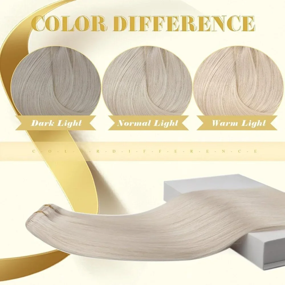 Clip in Hair Extensions Platinum Blonde Human Hair Clip in Extensions Straight H
